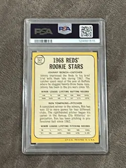 1968 Topps Reds Rookie Stars Rookies Johnny Bench #247 PSA 4 VG-EX HOF RC!! - Image 2
