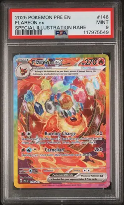 2025 POKEMON PRE EN-PRISMATIC EVOLUTIONS #146 FLAREON EX PSA 9 - Image 1