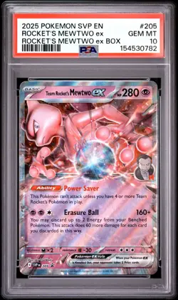 2025 POKEMON SVP EN-SV BLACK STAR PROMO #205 TEAM ROCKET'S MEWTWO EX PSA 10 - Image 1