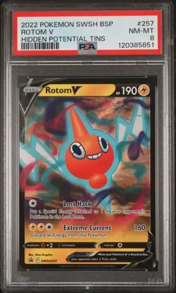 2022 POKEMON SWSH BLACK STAR PROMO HIDDEN POTENTIAL TINS #257 ROTOM V PSA 8 - Image 1