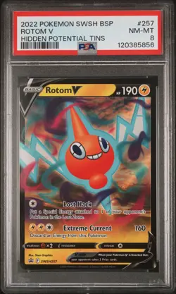 2022 POKEMON SWSH BLACK STAR PROMO HIDDEN POTENTIAL TINS #257 ROTOM V PSA 8 - Image 1