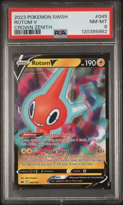2023 POKEMON SWORD & SHIELD CROWN ZENITH #045 ROTOM V PSA 8 - Image 1