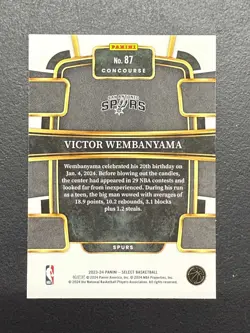 Panini Select 2023-24 Victor Wembanyama Rookie #87 Blue Prizm Spurs Card - Image 2