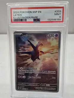 Latios 2024 Pokemon SSP Surging Sparks IR Illustration Rare 203/191 PSA 9 MINT - Image 1