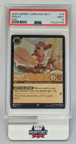 2024 DISNEY LORCANA EN 3-INTO THE INKLANDS FOIL #16 PIGLET POOH PIRATE CAP PSA 9 - Image 1