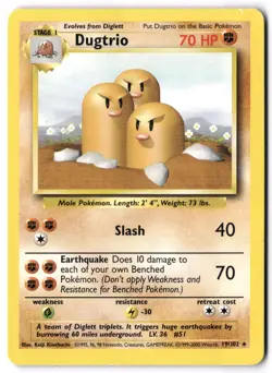 Pokemon Card - Dugtrio 19/102 Non Holo Rare - Base Set Unlimited - LP - Image 1