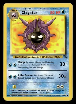 Cloyster 32/62 Unlimited Uncommon Fossil Pokemon Card - Image 2
