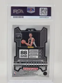 2023-24 Panini Prizm Monopoly #81 [RC] Victor Wembanyama (PSA 8) - Image 2