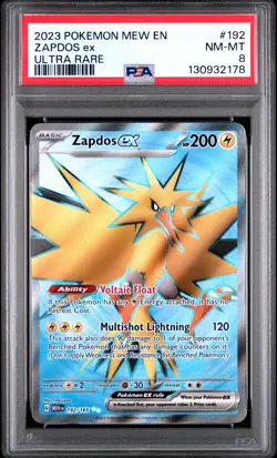 2023 POKEMON MEW EN-151 ULTRA RARE #192 ZAPDOS EX PSA 8 - Image 1