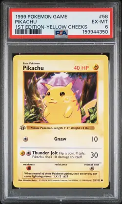 1999 POKEMON BASE SET 1ST EDITION-YELLOW CHEEKS #58 PIKACHU PSA 6 - Image 1