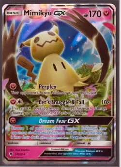 2018 MIMIKYU GX 149/214- LOST THUNDER Pokemon (Fairy-Type) ULTRA RARE HOLO -MINT - Image 1