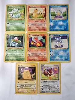 Vintage Pokemon Base Set Card Lot – Starters Pikachu Eevee Bulbasaur Charmander - Image 1