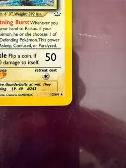 Pokemon Raikou 13/64 Neo Revelation Holo Rare English HP80 Basic Sugimori - Image 4