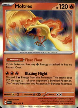 Moltres 146/165 Rare 151 Pokemon Holo Near Mint - Image 1