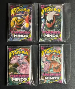Pokemon Sun & Moon Unified Minds Booster Pack Art Set Four (4) Packs - Image 1