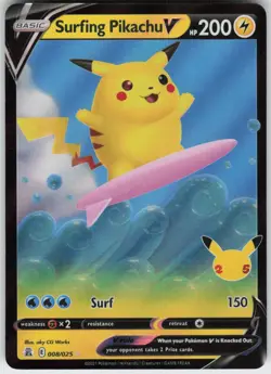 Surfing Pikachu V 008/025 Holo V Rare Celebrations Near Mint - Image 1