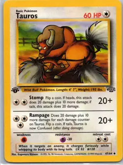 Pokemon TCG Tauros 47/64 Jungle LP - Image 1