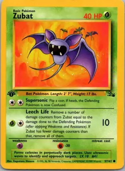Pokemon TCG Zubat 57/62 Fossil MP 1st Edition - Image 1