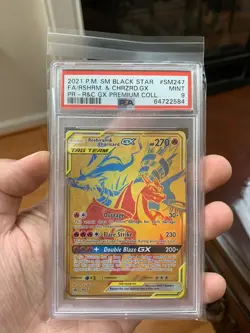 PSA 9 Pokemon Reshiram & Charizard GX SM247 Gold Promo Premium Collection - Image 1