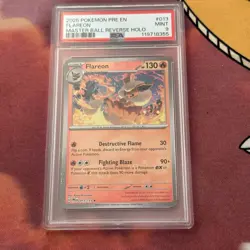 PSA 9 Flareon Masterball Holo Pokemon Single, Prismatic Evolutions Mint - Image 1