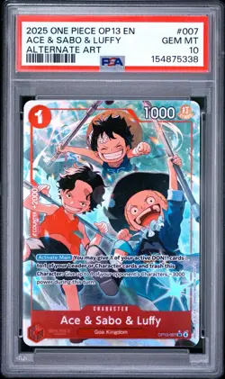 2025 One Piece OP13 EN Ace & Sabo & Luffy Alternate Art #007 PSA 10 GEM MINT - Image 1