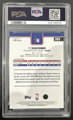 2025-26 Topps VJ Edgecombe #203 RC 76ers PSA 10 - Image 2
