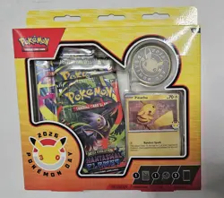 Pokemon Day 2026 Collection Box Pikachu Promo Card Coin 3 Booster Packs - Image 1