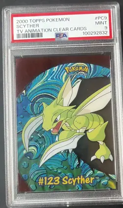 2000 Topps Pokemon TV #PC9 Scyther Clear Card Animation Series 3 PSA 9 MINT - Image 1