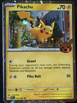 PIKACHU 018/091 HOLO COSMOS *FART SWIRL* 🌀 TRICK OR TRADE 2024 POKEMON NM - Image 4