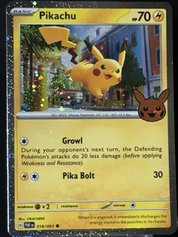 PIKACHU 018/091 HOLO COSMOS *FART SWIRL* 🌀 TRICK OR TRADE 2024 POKEMON NM - Image 5