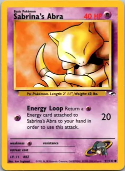 Sabrina's Abra 91/132 Common Gym Heroes Pokemon Unlimited Near Mint - Image 1