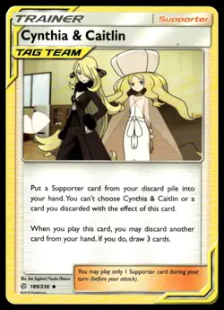 Cynthia & Caitlin 189/236 Uncommon Cosmic Eclipse Pokemon LP - Image 1