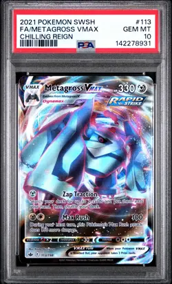 2021 POKEMON SWORD & SHIELD CHILLING REIGN #113 FULL ART/METAGROSS VMAX PSA 10 - Image 1