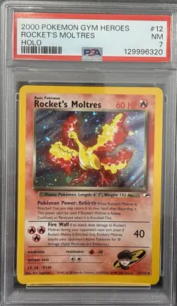 Rocket's Moltres #12/132 - 2000 Pokemon Gym Hero’s - PSA 7 With Swirl 🌀 - Image 1