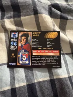 Signed Andrew Johns Immortal Newcastle Knights 1994 NRL Rookie Base Card - Image 2