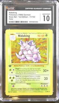 CGC 10 NIDOKING HOLO 11 GERMAN BASE SET 1st EDITION POKEMON 1999 GEMMINT VINTAGE - Image 1