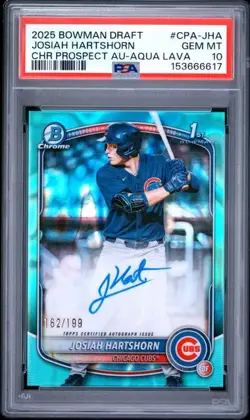 2025 Bowman Draft Josiah Hartshorn 1st Chrome Auto Aqua Lava /199 PSA 10 - Image 1