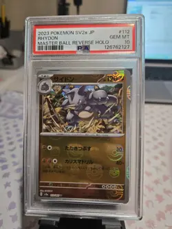 PSA 10 GEM MINT JAPANESE POKEMON 2023 RHYDON 112/165 MASTER BALL 151 SV2a - Image 1