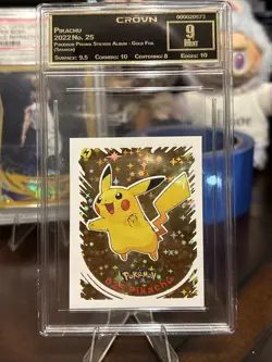 2022 POKEMON Prizma Sticker 025 Pikachu Gold Star Holo Peru Graded Crown 9 Mint - Image 1