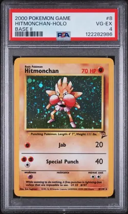 Pokemon 2000 Base Set 2 #8 Hitmonchan Holo PSA 4 - Image 1