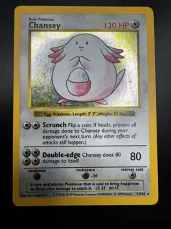 Shadowless 💜Chansey 3/102 Base Set Holo Rare 120 HP English 1999 - Image 2