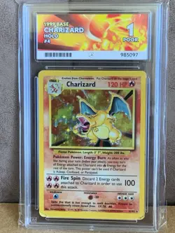 Pokemon TCG Charizard 4/102 Base Set Holo Card Ace Graded 1 Original 1999 WOTC - Image 1