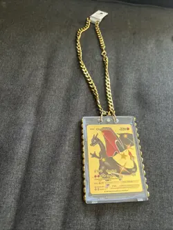Gold Charizard Art Card On 18k Gold Plated Necklace Pokemon Handmade Fanart - Image 3