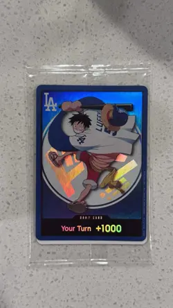 Dodgers x One Piece Luffy DON! promo card with dodgers LA Luffy hat - Image 2