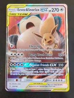 💥 Pokemon TCG Eevee & Snorlax GX Tag Team 120 Team Up NM card 120/181 Holo - Image 1