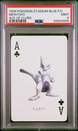 Pokemon Stadium Blue Mewtwo Ace of Clubs Playing Poker Card 1998 PSA 9 MINT - Image 1