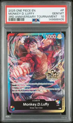 2025 ONE PIECE PROMOS 3RD ANNIVERSARY TOURNAMENT #P MONKEY D. LUFFY PSA 10 - Image 1
