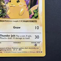 1st Edition Pikachu 58/102 Base Set Yellow Cheeks Shadowless Pokemon Card - Image 4