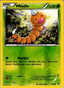 Weedle 1/160 Primal Clash Pokemon Card Reverse Holo NM TCG singles Near Mint - Image 1