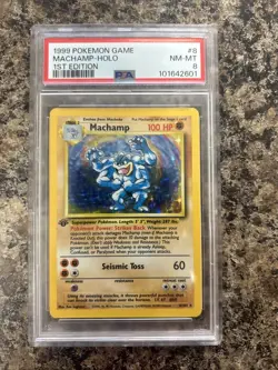 1999 Pokemon TCG Machamp Holo Rare 1st Edition Base Set #8/102 PSA - Image 1